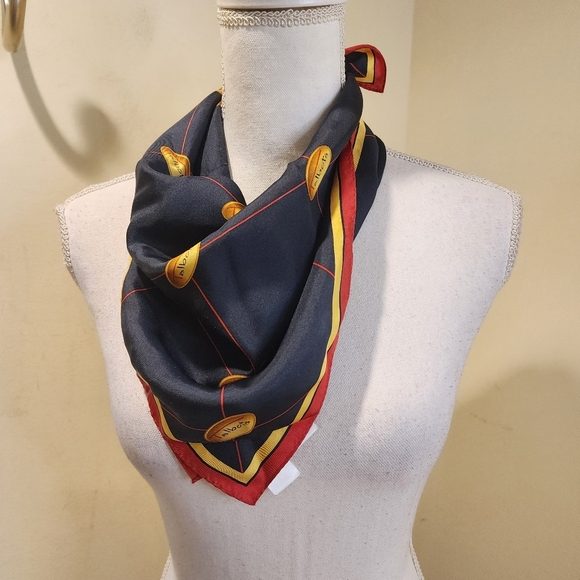 Talbots Women's Silk Elegant Black and Red  Squared Scarf - Picture 4 of 8